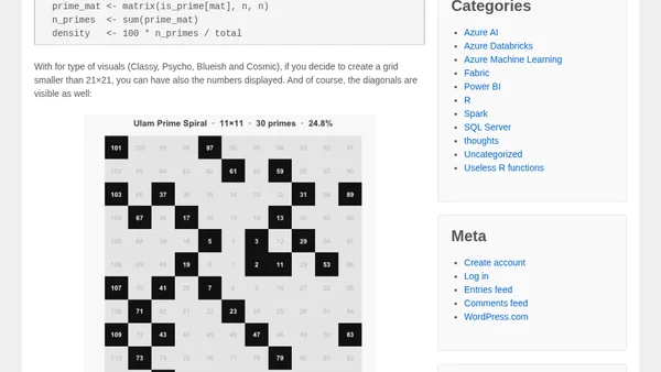 Little useless-useful R functions – Ulam Prime Spiral