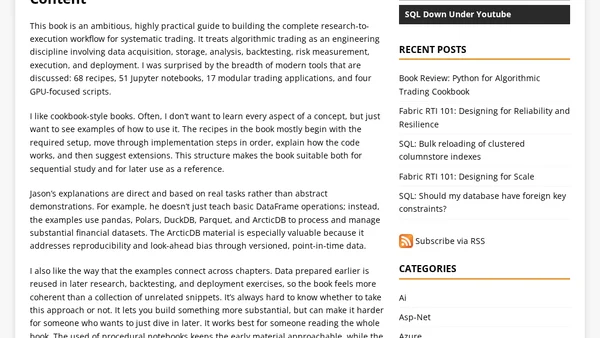 Book Review: Python for Algorithmic Trading Cookbook