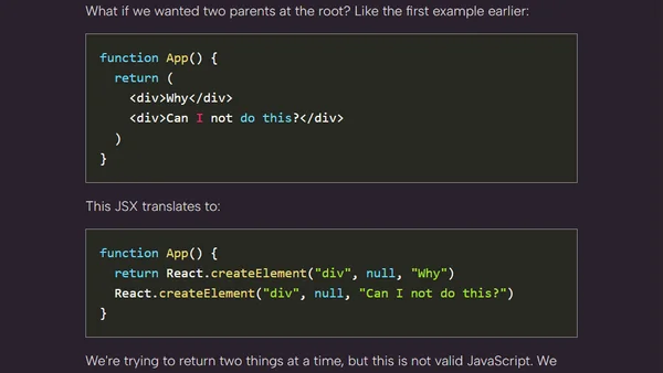Why must JSX expressions have only ONE parent element?