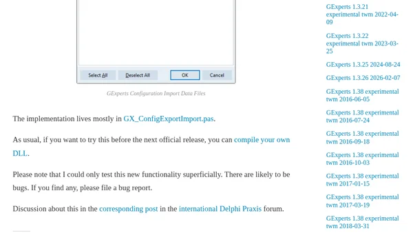 GExperts: Export and Import Your Complete Configuration