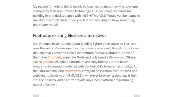 Exploring lighter alternatives to Electron for hosting a Blazor desktop app