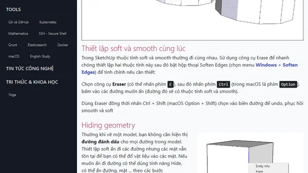 Thuộc tính soft smooth của các Edge chế độ xem các đối tượng ẩn trong SketchUp