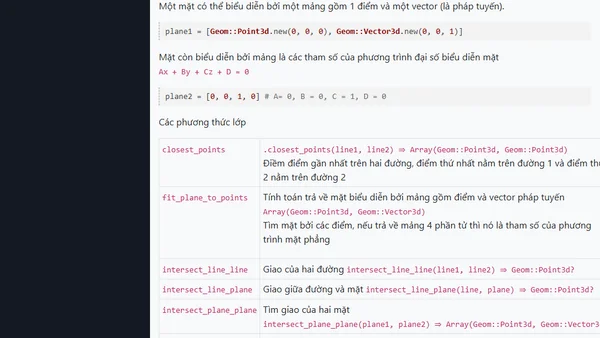 Module Geom và lớp Point3d Vector3d trong Ruby SketchUp