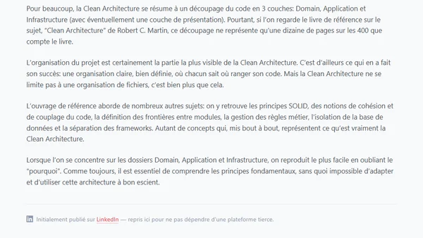 La Clean Architecture ne se résume pas à une arborescence de dossiers