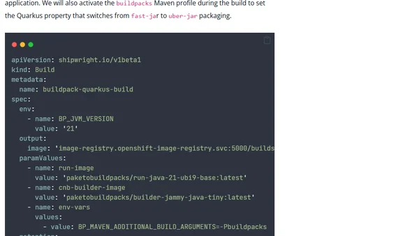Quarkus with Buildpacks and OpenShift Builds