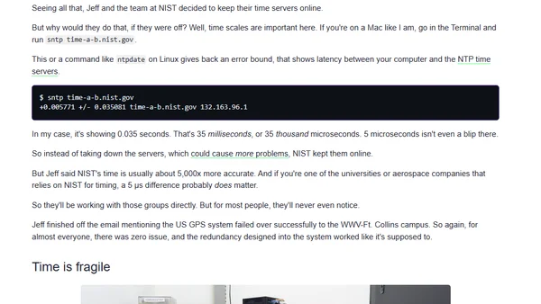 NIST was 5 μs off UTC after last week's power cut