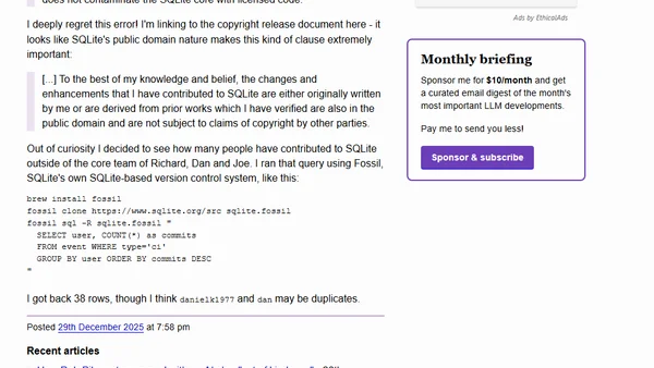 Copyright Release for Contributions To SQLite