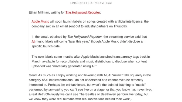 Apple Music to Launch Labels on AI “Songs”