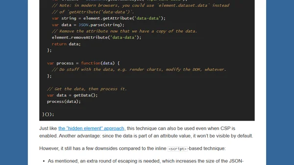 Hiding JSON-formatted data in the DOM with CSP enabled