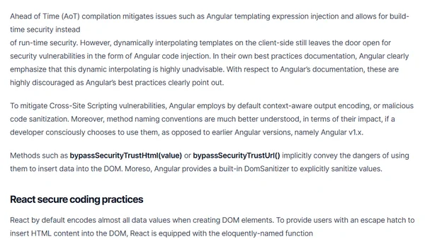 Comparing React and Angular secure coding practices