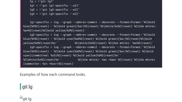 Pretty git logs with `git lg`