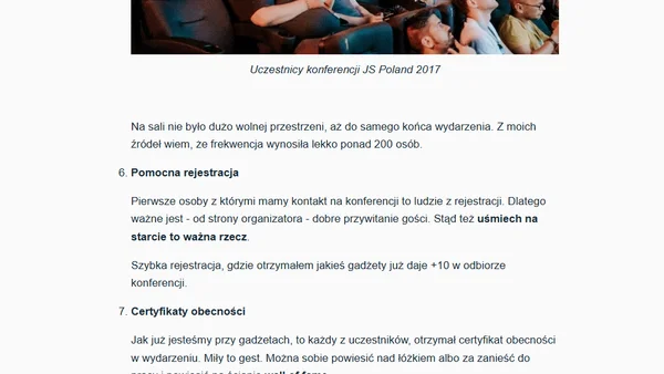 Konferencja: JS Poland 2017. Kilka słów o tym, jak na takie wydarzenia patrzą inni organizatorzy