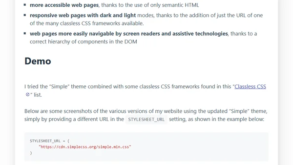 Pelican 4.9: classless Simple theme with semantic HTML