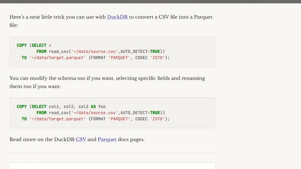 Quickly Convert CSV to Parquet with DuckDB