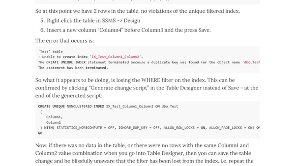 SQL Server Table Designer Bug With Filtered Unique Index