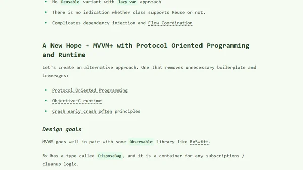 Better MVVM setup with POP and Runtime