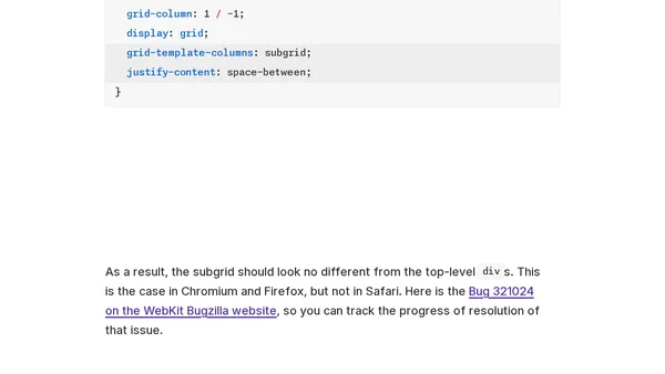 Safari bug report: subgrid doesn't respect justify-content