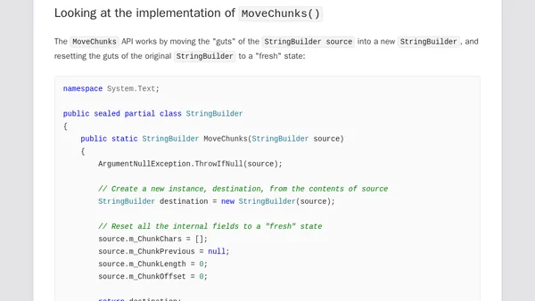 Avoiding ToString() allocations with StringBuilder.MoveChunks: Exploring the .NET 11 preview - Part 3
