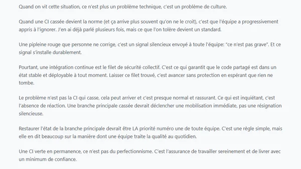 Quand personne ne répare la CI, ce n'est pas un bug. C'est un choix.