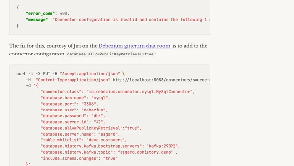 Debezium & MySQL v8 : Public Key Retrieval Is Not Allowed