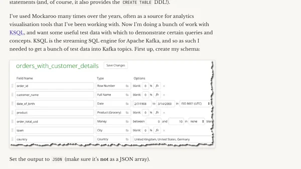 Quick 'n Easy Population of Realistic Test Data into Kafka