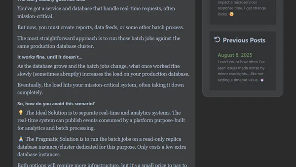 How many times have you seen analytics on an operational database create issues?* I’ve seen it far too often.