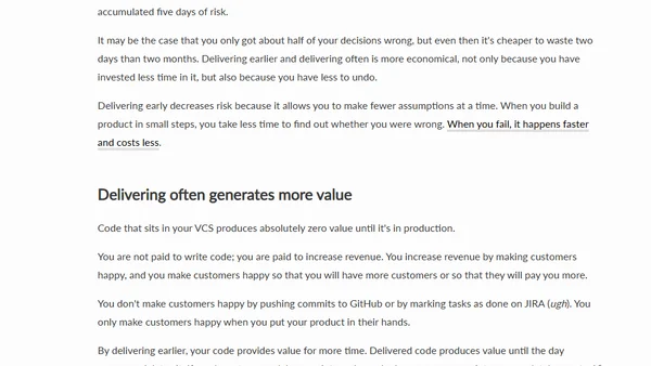 Don't write software like you write books: the value of delivering early and frequently