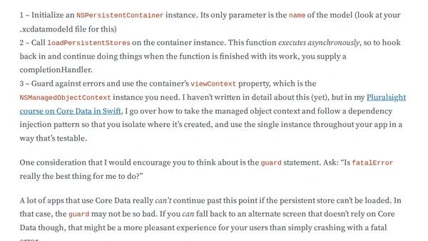 A Swift Implementation of the Core Data Stack Using NSPersistentContainer