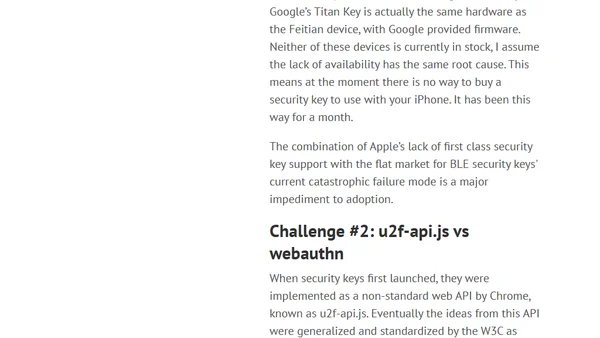 Notes on the challenges to the adoption of security keys