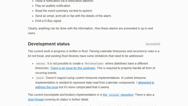 Specification and development status for valarmd