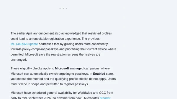 Microsoft Entra expands passkey registration campaigns