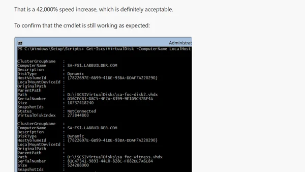 Speed up iSCSI PowerShell cmdlets