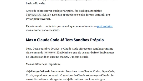 ai-jail: Sandbox para Agentes de IA — De Shell Script a Ferramenta Real