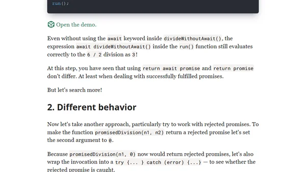 'return await promise' vs 'return promise' in JavaScript