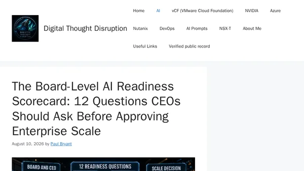 The Board-Level AI Readiness Scorecard: 12 Questions CEOs Should Ask Before Approving Enterprise Scale