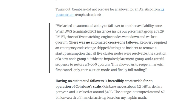 Reliability fail: No automated zone failover for Coinbase’s global trading service