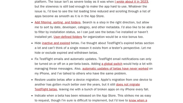 TestFlight Fixes and Wishes
