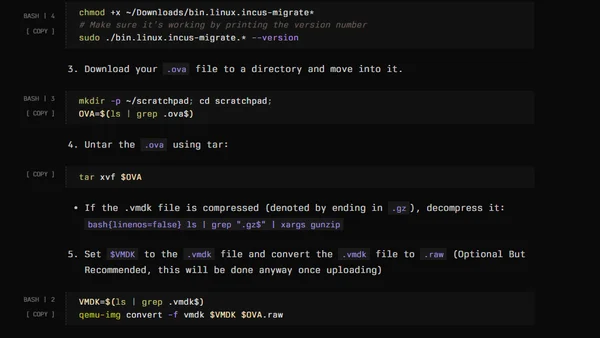 Notes on using Incus to run a .OVA file