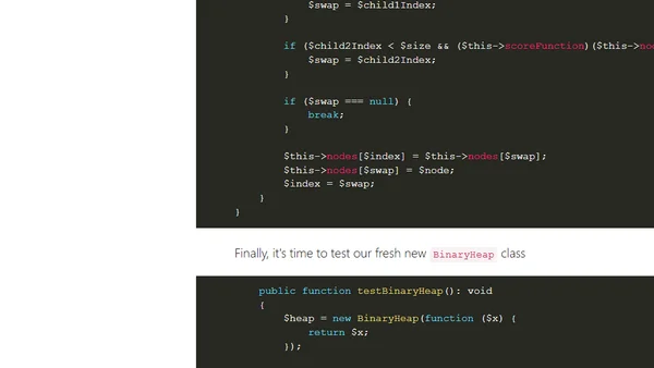 Binary heap implementation in PHP