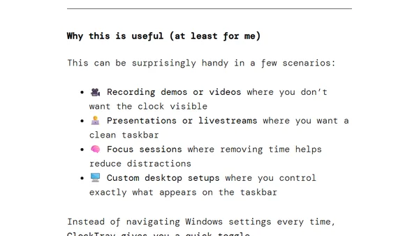 ⏰ ClockTray – Hide or Show Your Windows Clock with One Click (yes, in C#)