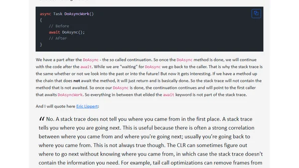 Missing Stack trace when eliding the await keyword