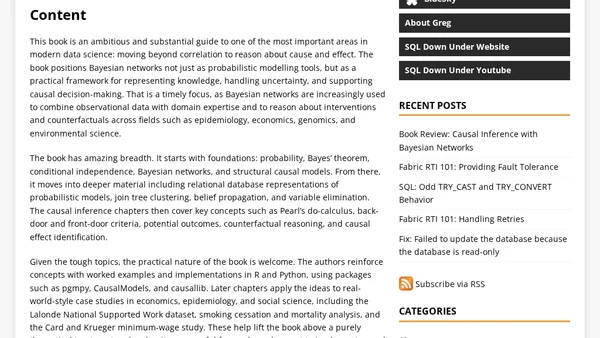 Book Review: Causal Inference with Bayesian Networks