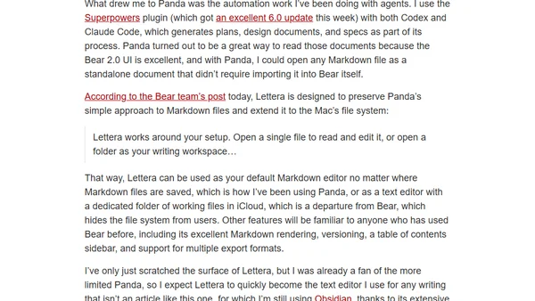The Bear Team Releases Public Beta of Lettera, a New Mac Markdown Editor