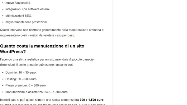 Quanto costa mantenere un sito WordPress