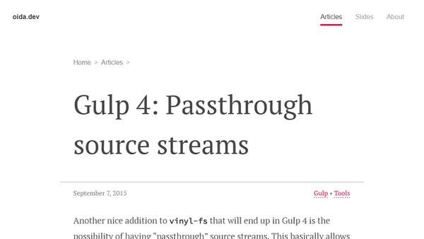 Gulp 4: Passthrough source streams