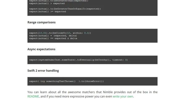 Enhancing XCTest test cases with Nimble matchers