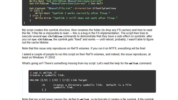 Symlink issues in ReFS on Windows