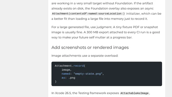 Add Swift Testing Attachments For Better Failure Reports