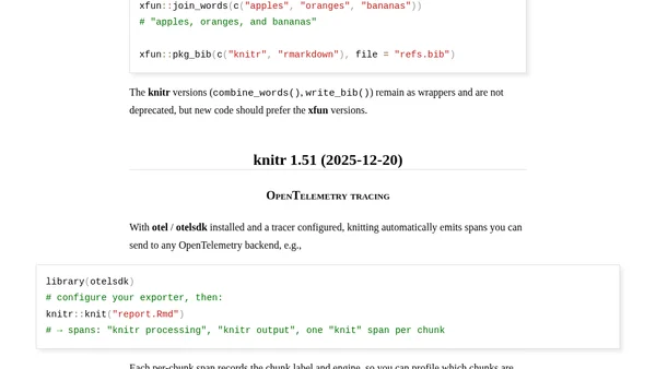 A Review of **knitr** Updates from 2024 to 2026