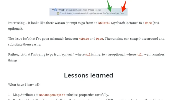Core Data Model Attributes and NSManagedObject Property Types Must Match!